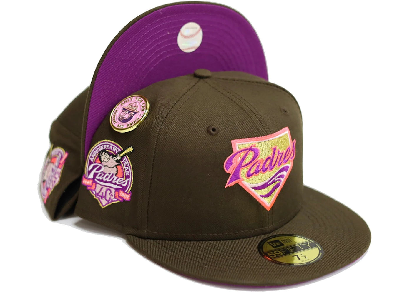 New Era San Diego Padres No Bad Brims 2.0 40th Anniversary Capsule Hats 59Fifty Fitted Hat Brown/Purple
