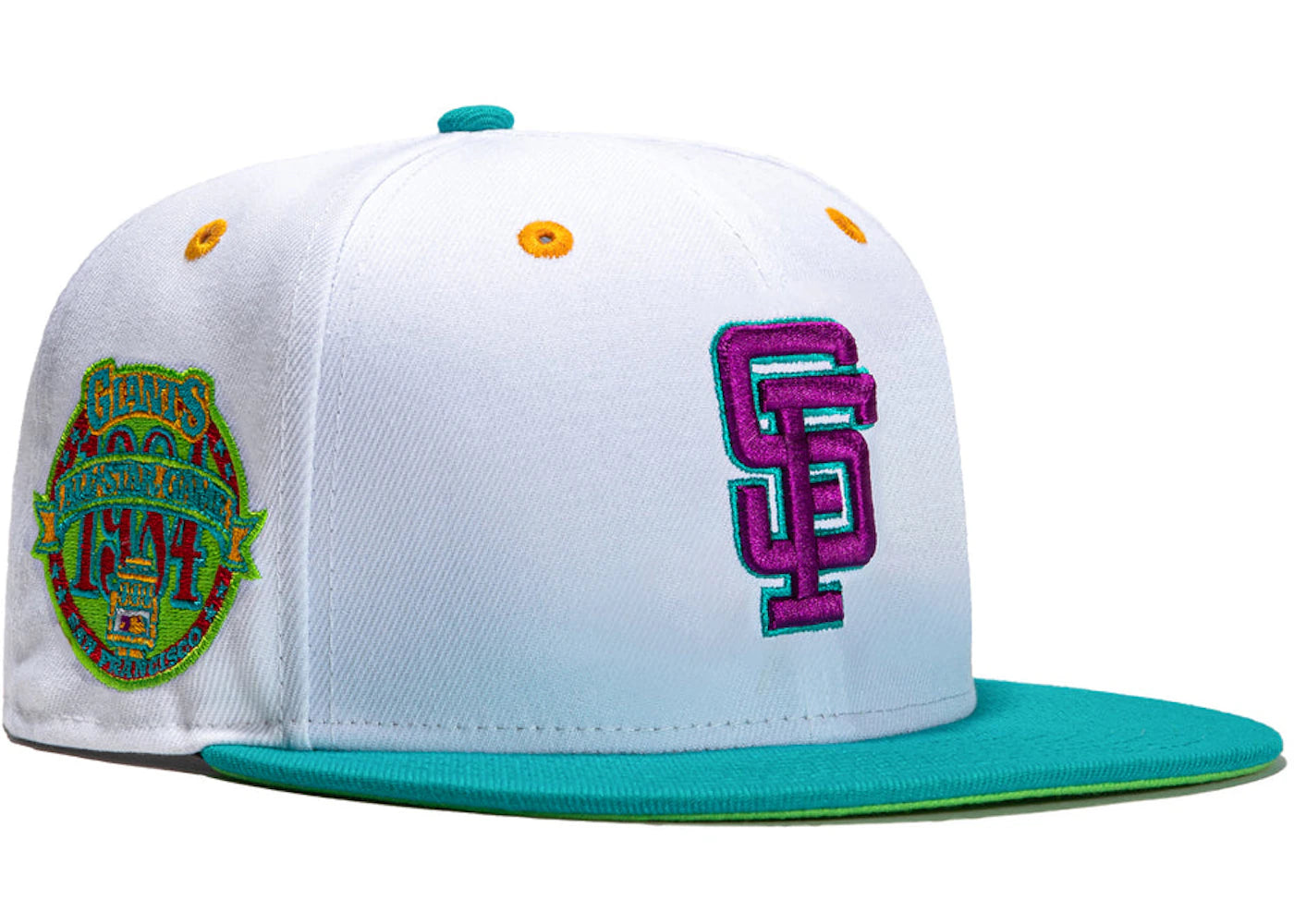 New Era San Francisco Giants Dogtown 1984 All Star Game Patch Hat Club Exclusive 59Fifty Fitted Hat White/Teal