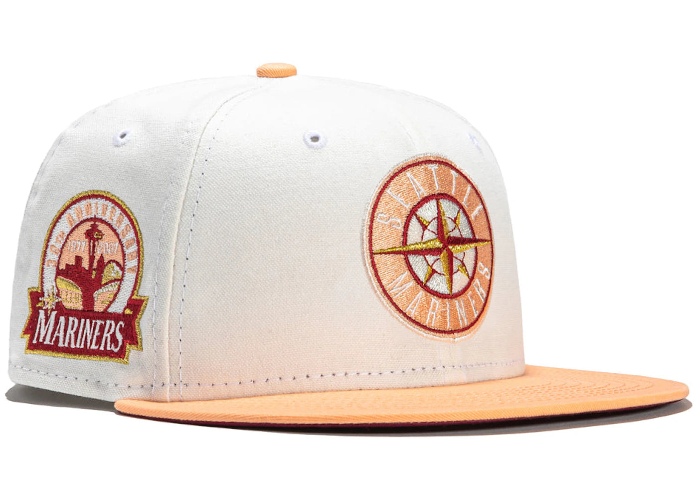 New Era Seattle Mariners Monaco 30th Anniversary Patch Logo Hat Club Exclusive 59Fifty Fitted Hat Stone/Peach