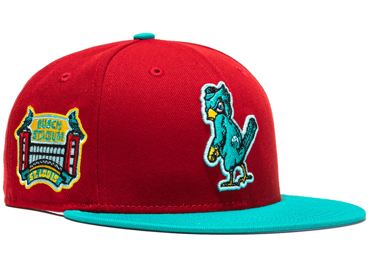 New Era St Louis Cardinals Captain Planet 2.0 Busch Stadium Patch Hat Club Exclusive 59Fifty Fitted Hat Red/Teal