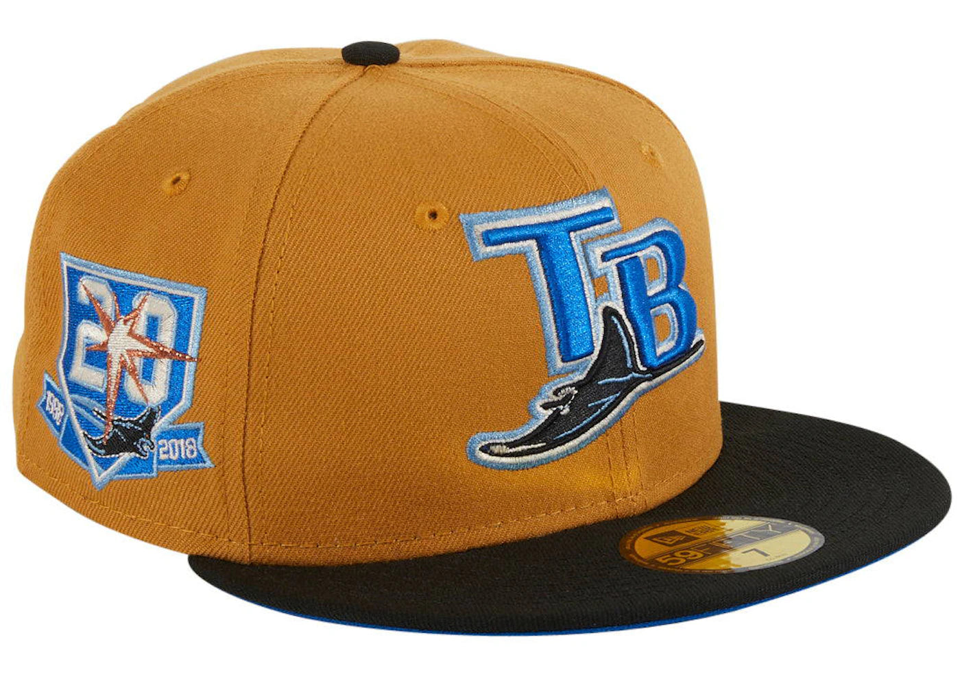 New Era Tampa Bay Devil Rays Ancient Egypt 20th Anniversary Hat Club Exclusive 59Fifty Fitted Hat Khaki/Black/Royal Blue