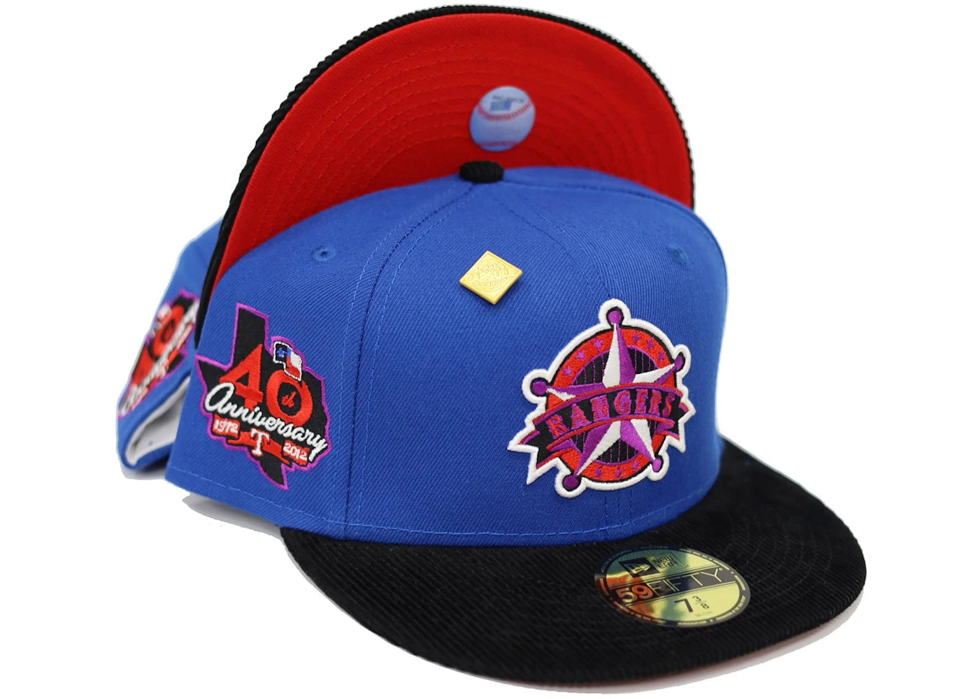 New Era Texas Rangers Capsule Cordoroy Visor Pack 40th Anniversary 59Fifty Fitted Hat Blue/Red
