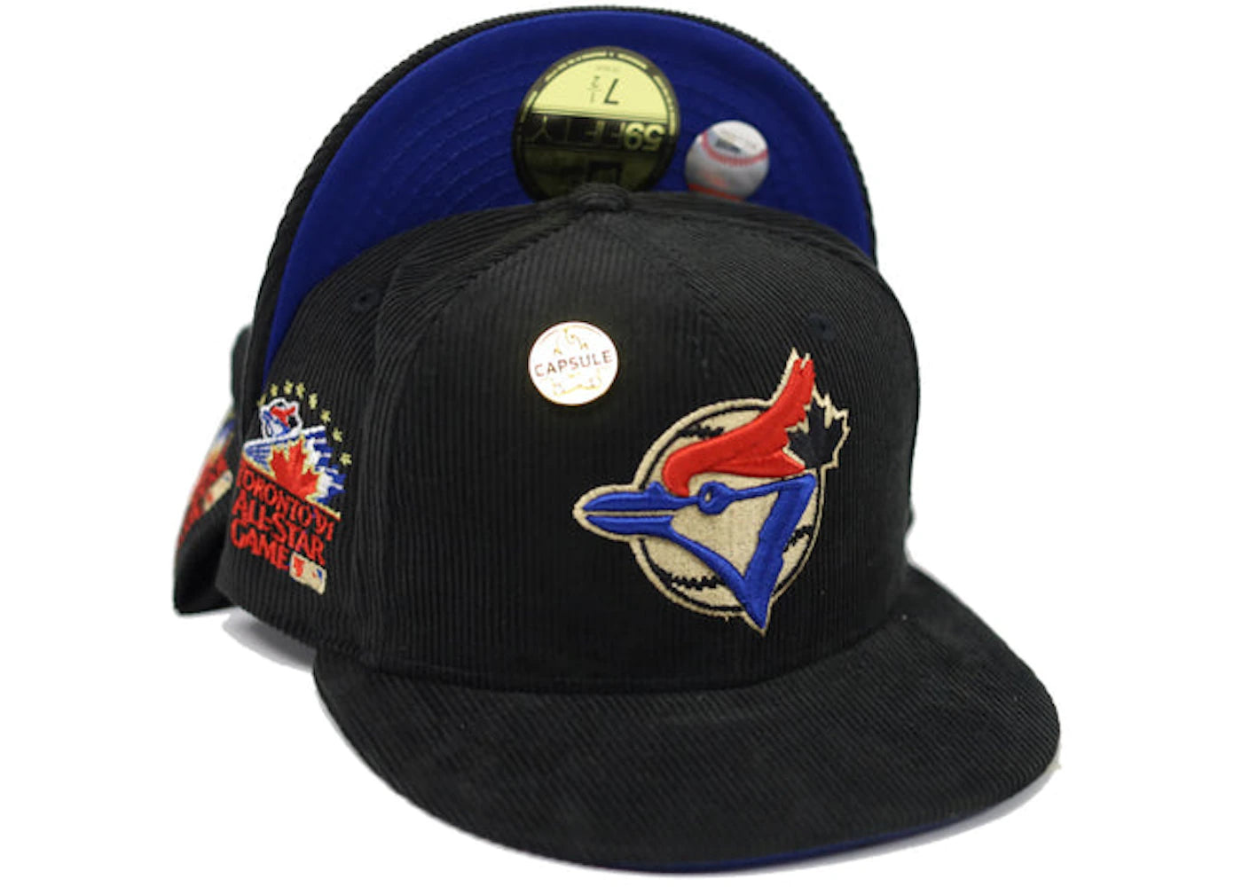 New Era Toronto Blue Jays Capsule Corduroy Campfire 1991 All Star Game Patch Fitted Hat Fitted Hat Black/Blue