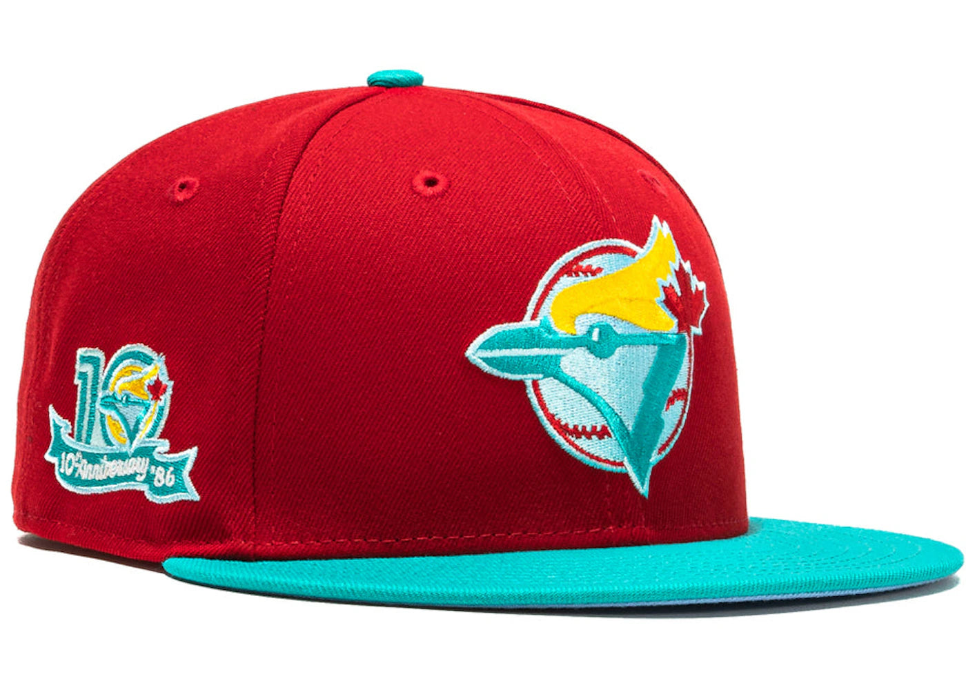 New Era Toronto Blue Jays Captain Planet 2.0 10th Anniversary Patch Hat Club Exclusive 59Fifty Fitted Hat Red/Teal