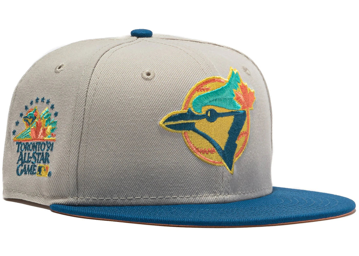 New Era Toronto Blue Jays Ocean Drive 1991 All Star Game Patch Hat Club Exclusive 59Fifty Fitted Hat Stone/Indigo/Peach