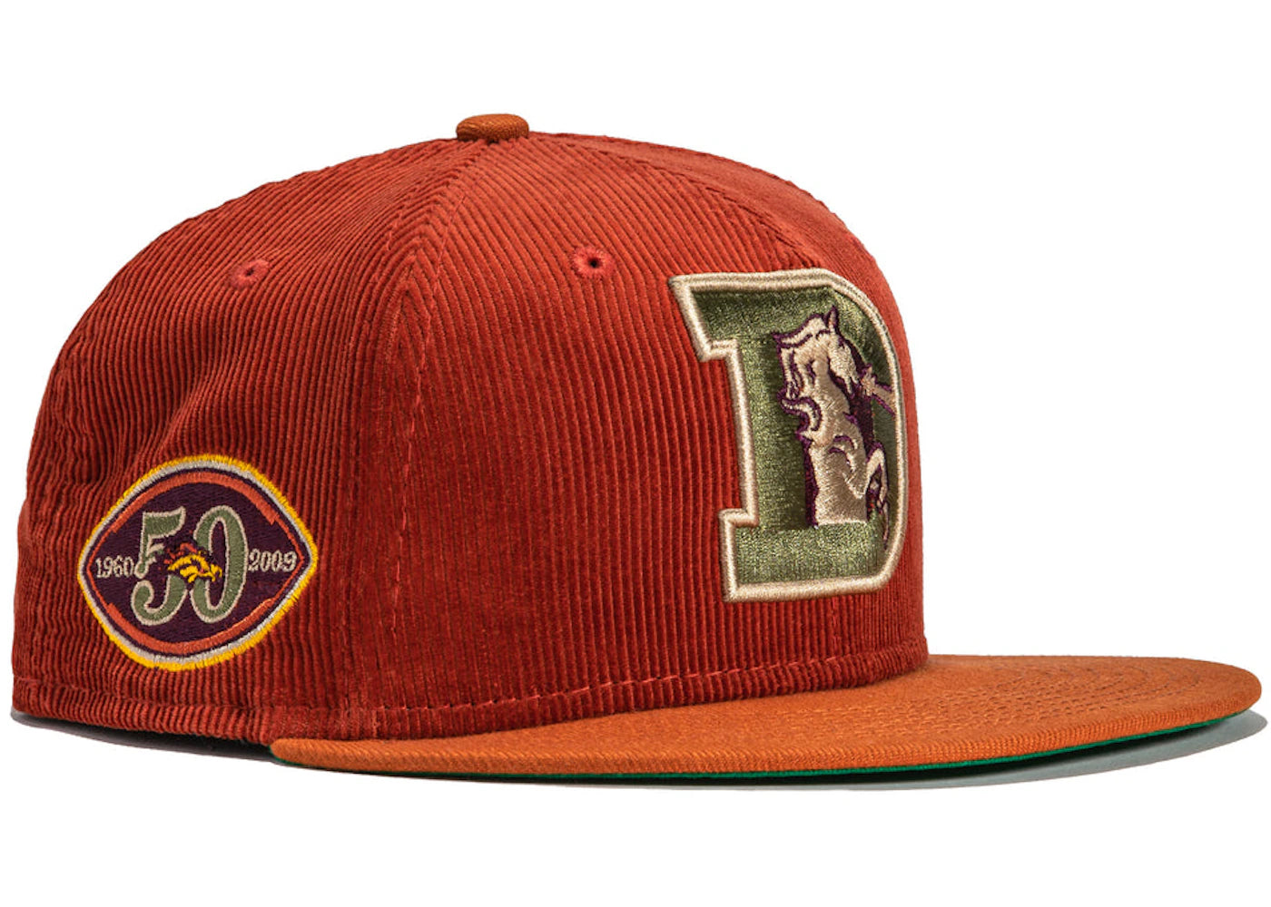 New Era x Hat Club Exclusive Cord Dream Denver Broncos 50th Anniversary Patch 59Fifty Fitted Hat Burnt Orange