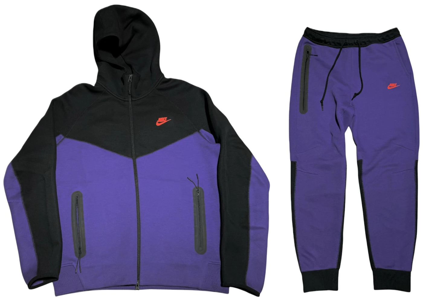 Nike Sportswear Tech Fleece Full Zip Hoodie & Joggers Set Purple /Black