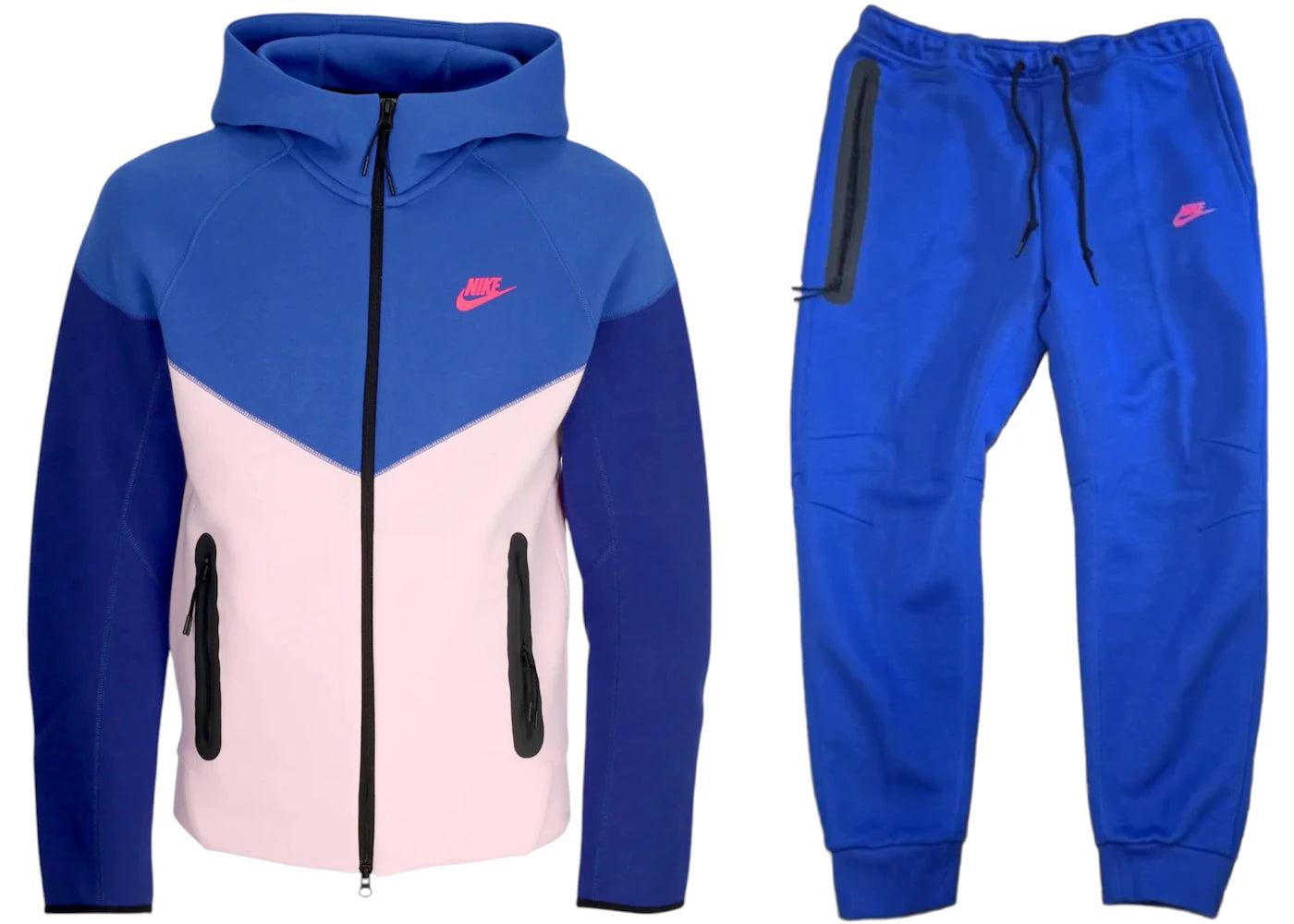 Nike Sportswear Tech Fleece Full Zip Hoodie & Joggers Set Royal Blue/Rust Pink