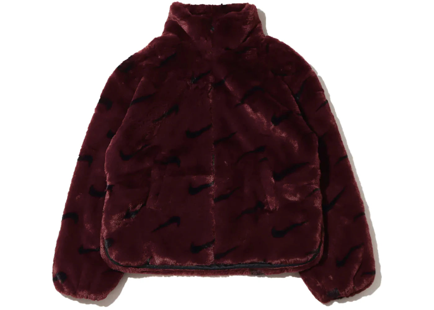 Nike Women's Printed Faux Fur Jacket (Asia Sizing) Burgundy Crush