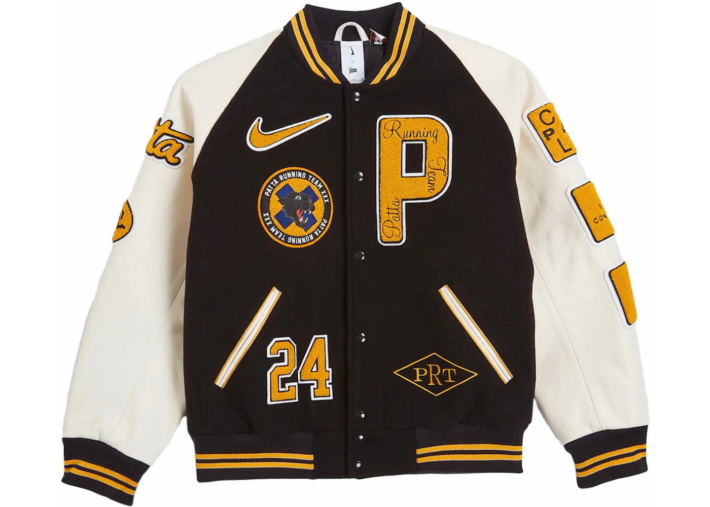 Nike x Patta Running Team Varsity Jacket (Asia Sizing) Black/Yellow/White