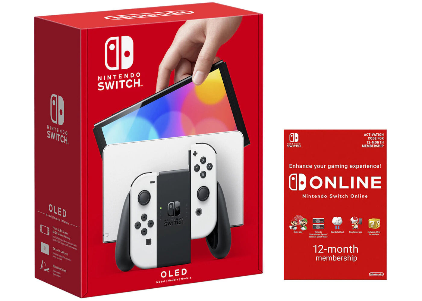 Nintendo Switch OLED with Online 12 Month Family Membership Bundle NS-HEGSKAAAA White
