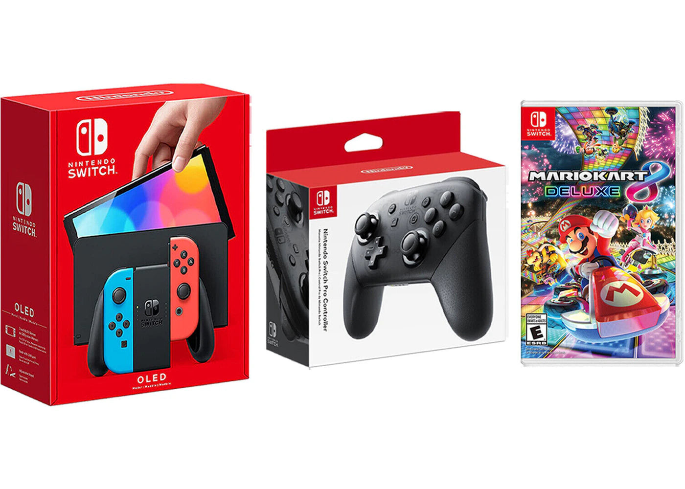 Nintendo Switch OLED with Pro Controller and Mario Kart 8 Deluxe Game Bundle NS-HEGSKABAA Neon Blue/Neon Red