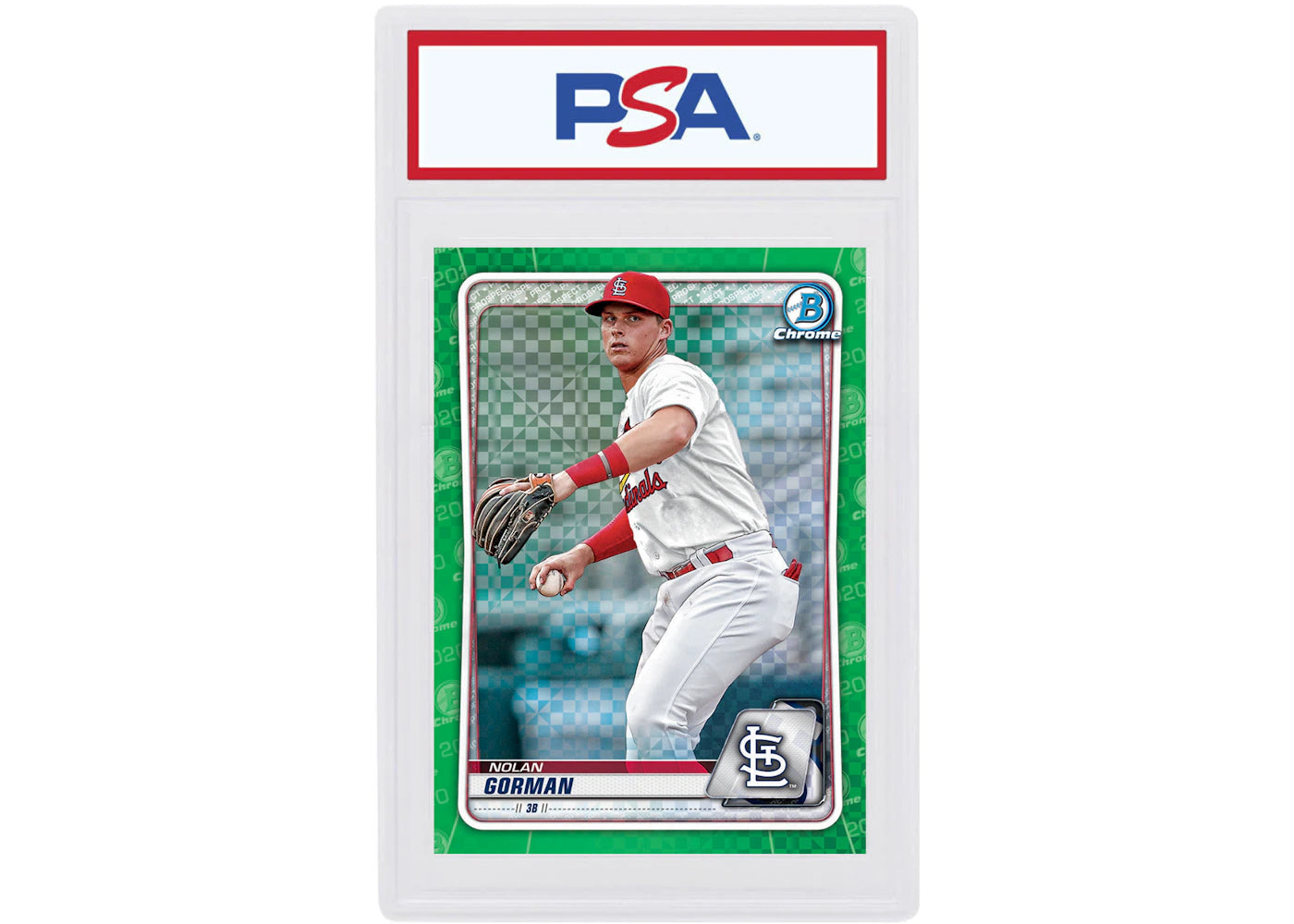 Nolan Gorman 2020 Bowman Chrome X Green X-Fractor /31 #BCP-162 (PSA or BGS Graded)