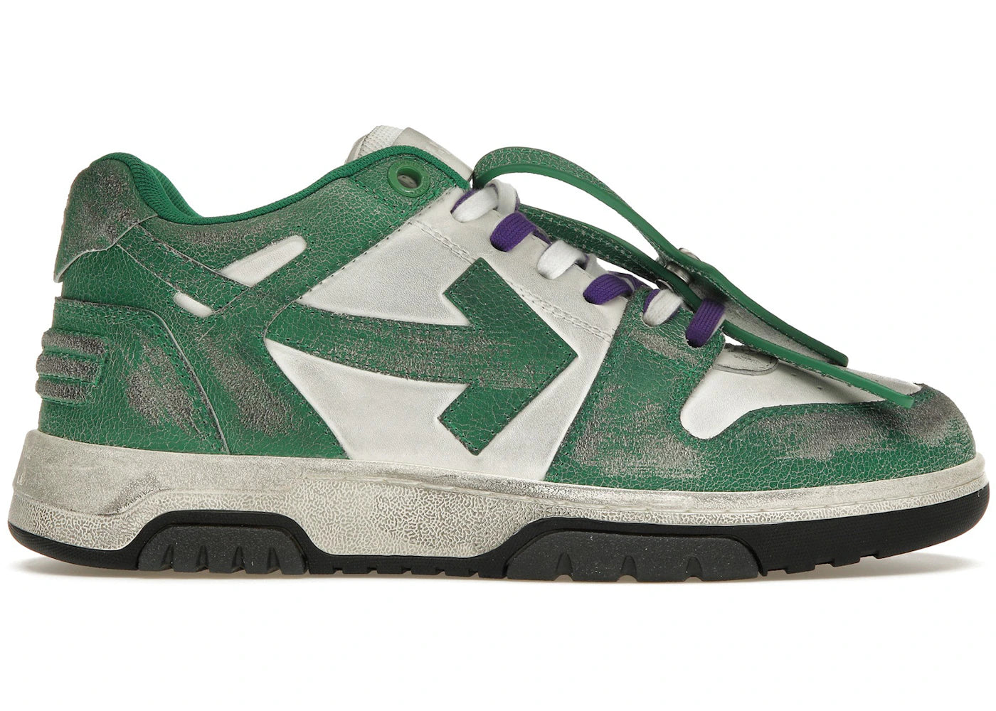 OFF-WHITE Out Of Office OOO Low Tops Green White Vintage Distressed Leather