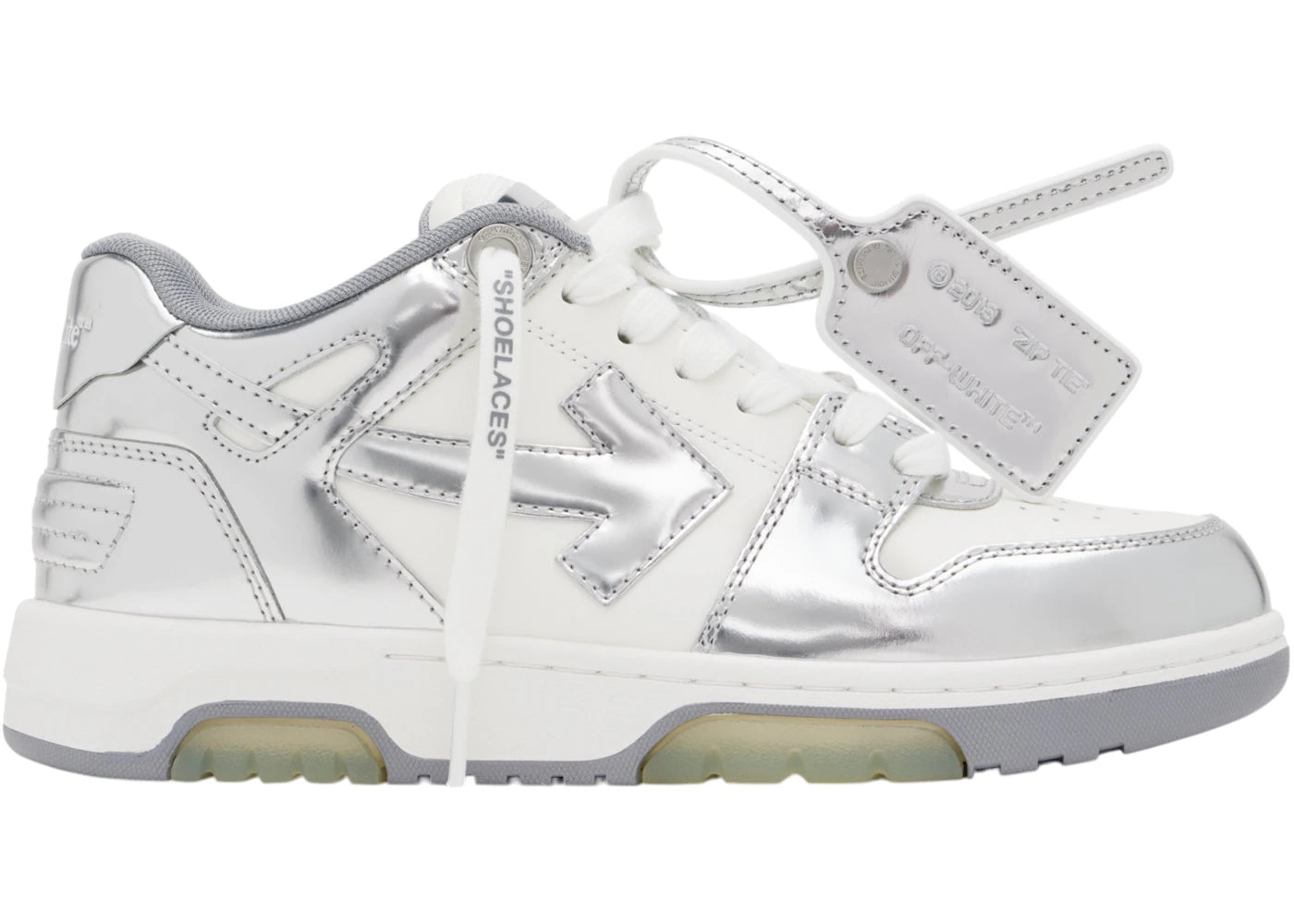OFF-WHITE Out Of Office OOO Low Tops Silver White