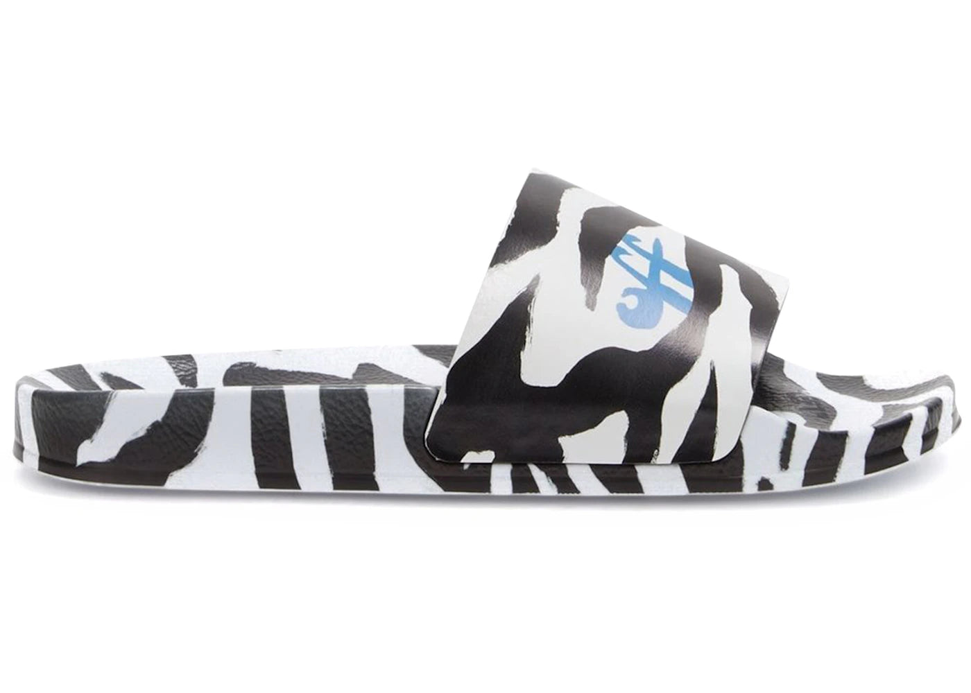 OFF-WHITE Pool Slides Zebra Print Black White Blue (Women's)