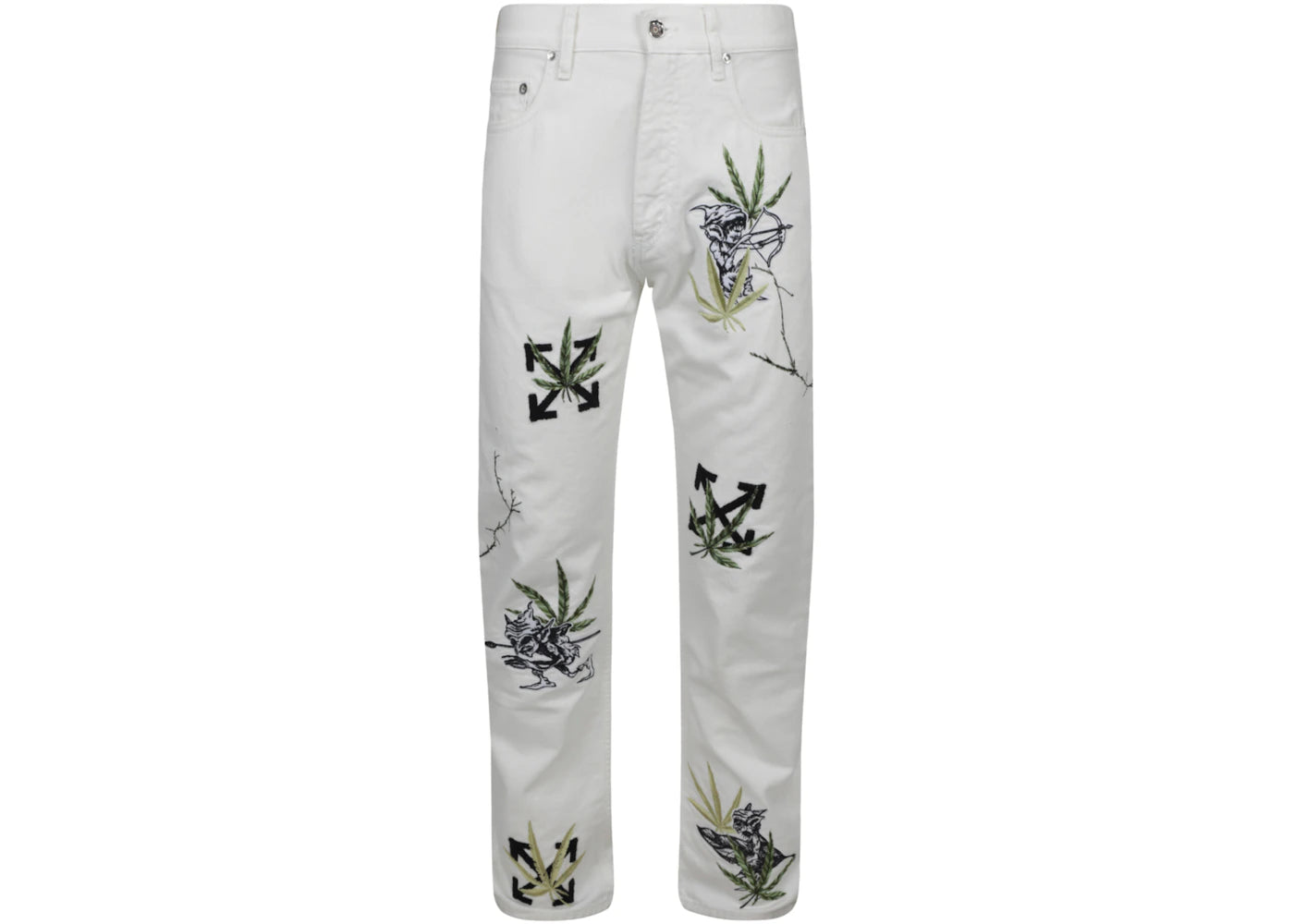 OFF-WHITE Weed Skate Fit Jeans White/Green
