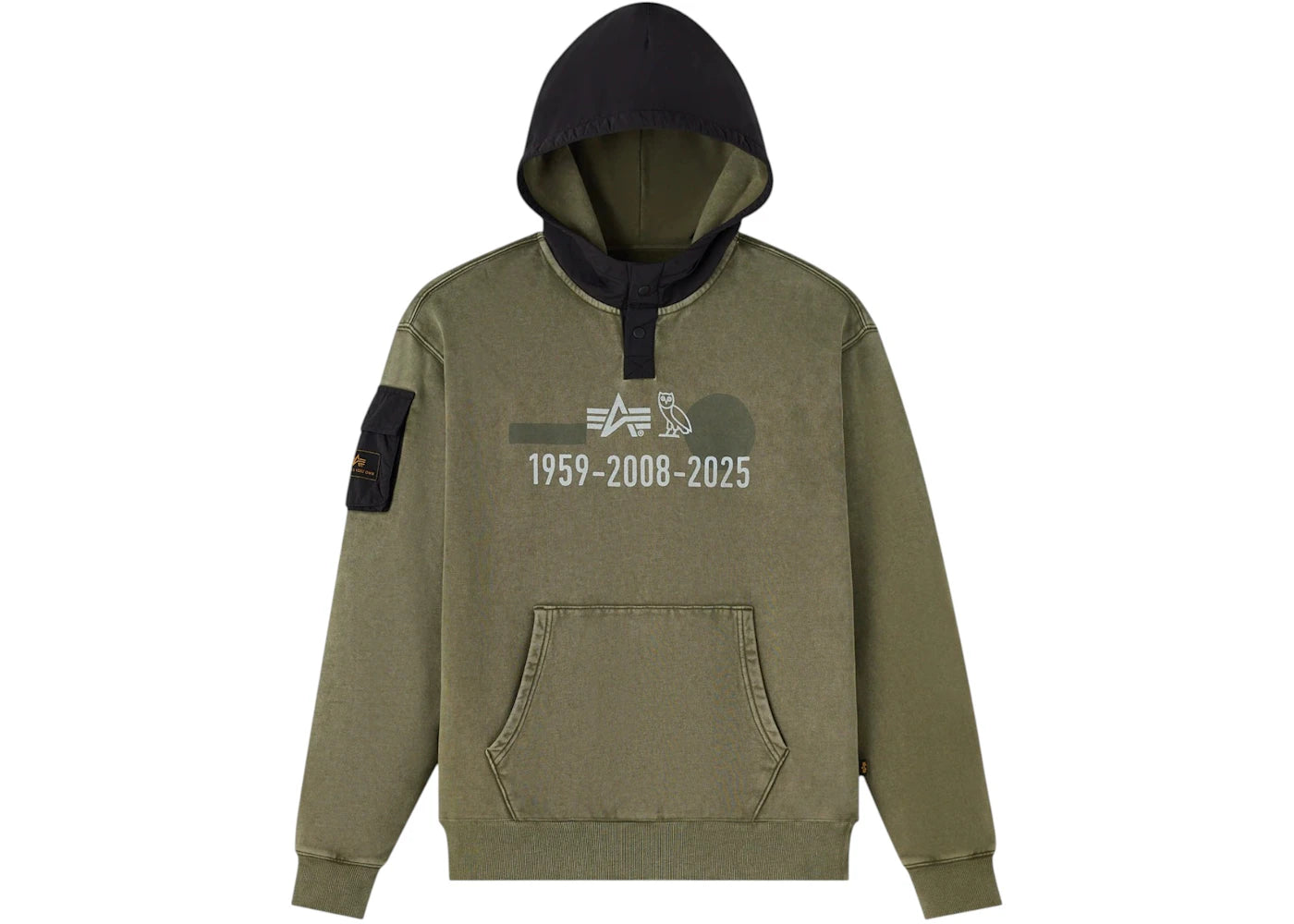 OVO Alpha Industries Garment Dyed Hoodie Olive Green