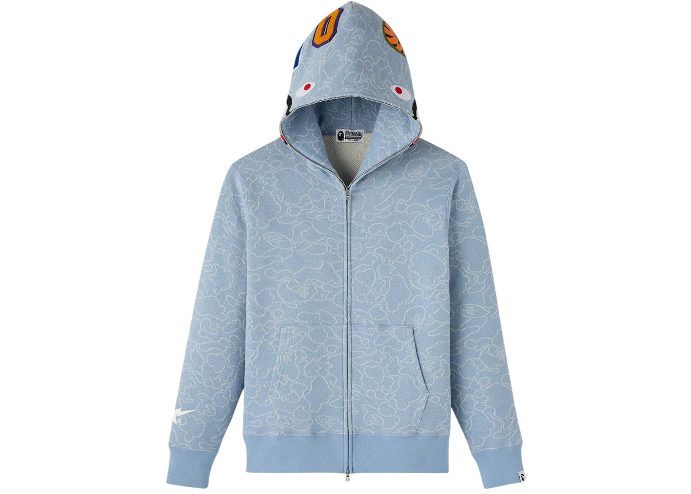 OVO x BAPE Neon 1st Camo Shark Full-Zip Hoodie Light Indigo