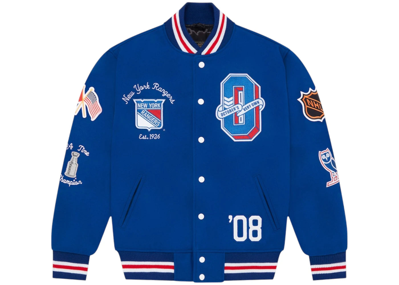 OVO x NHL NY Rangers Varsity Jacket Blue