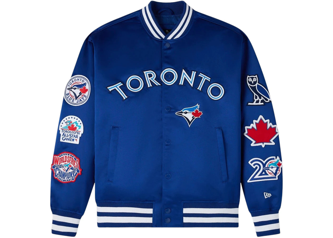 OVO x New Era MLB Toronto Blue Jays Varsity Jacket Blue