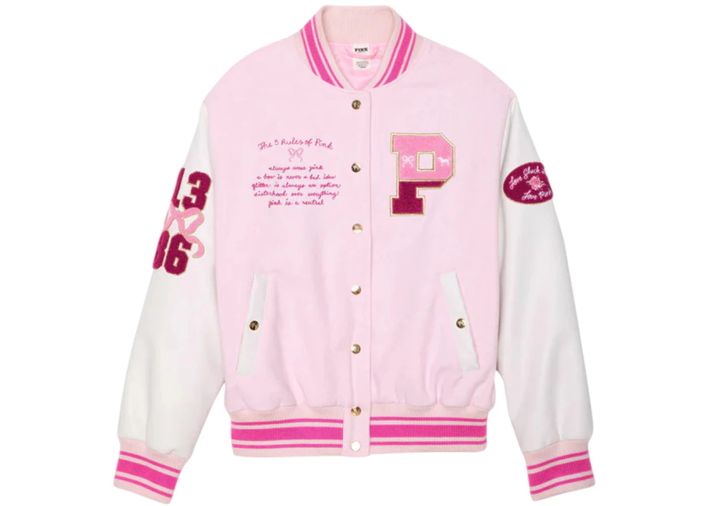 PINK x LoveShackFancy Reissued Boyfriend Varsity Jacket Pink Tulip