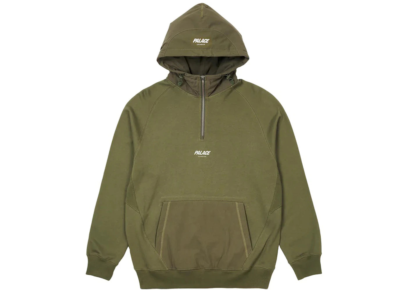 Palace 1/4 Zip Cotton Panel Hood Olive