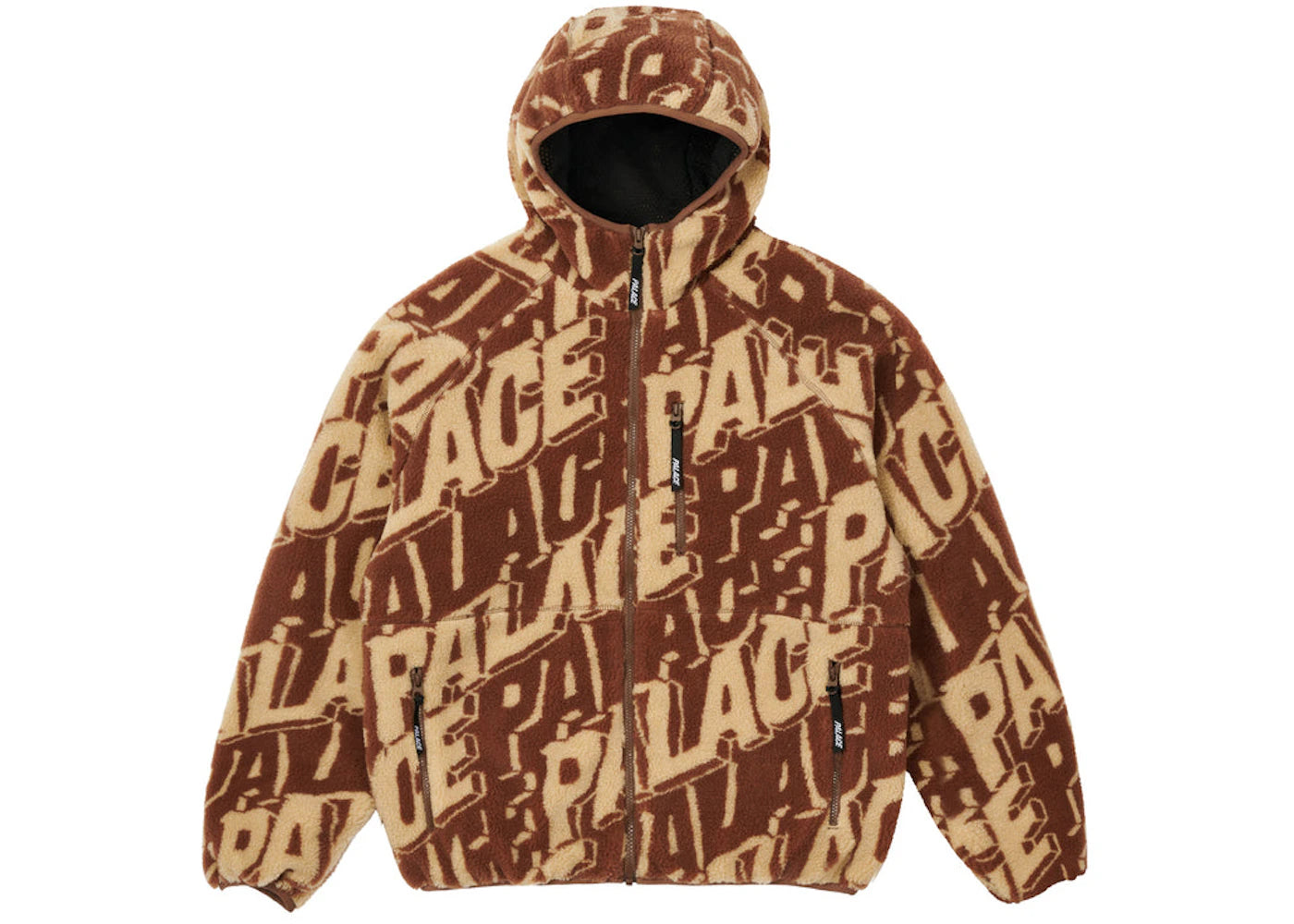 Palace Jacquard Fleece Hooded Jacket Tan/Brown
