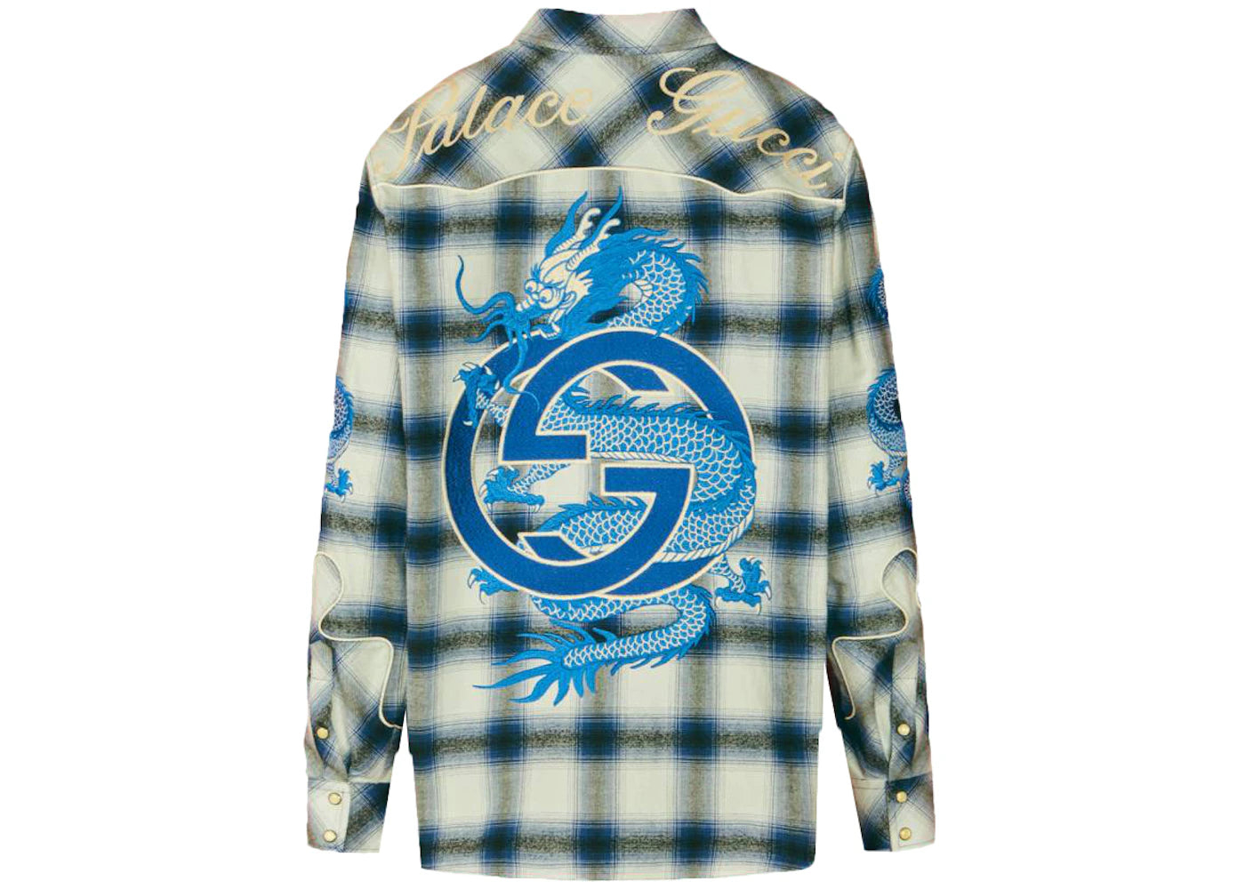 Palace x Gucci Embroidered Details Check Shirt Blue