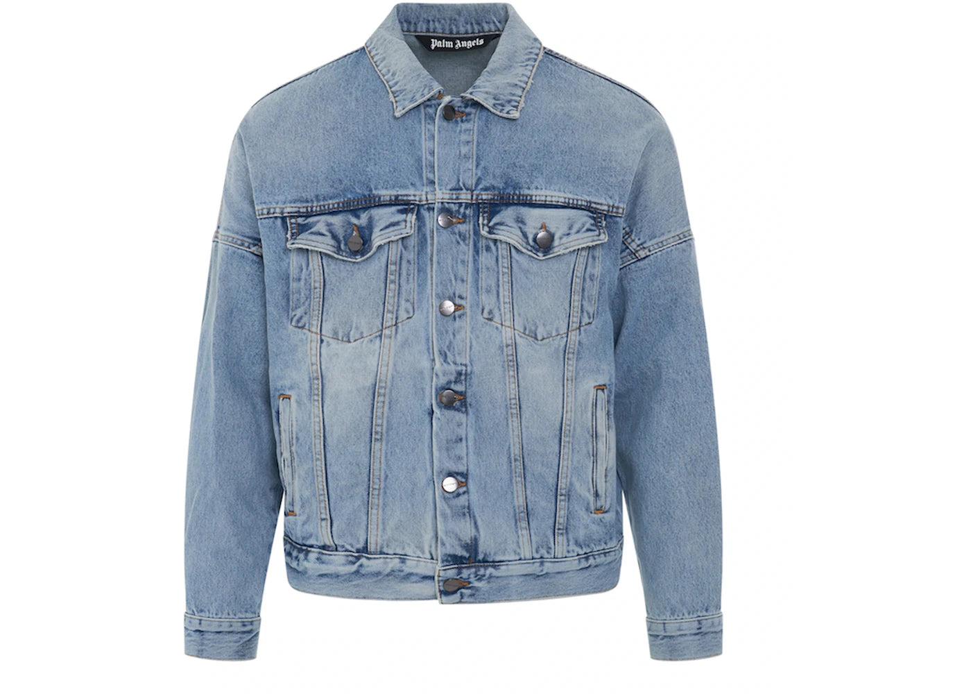 Palm Angels Curved Logo Denim Jacket Light Blue/White