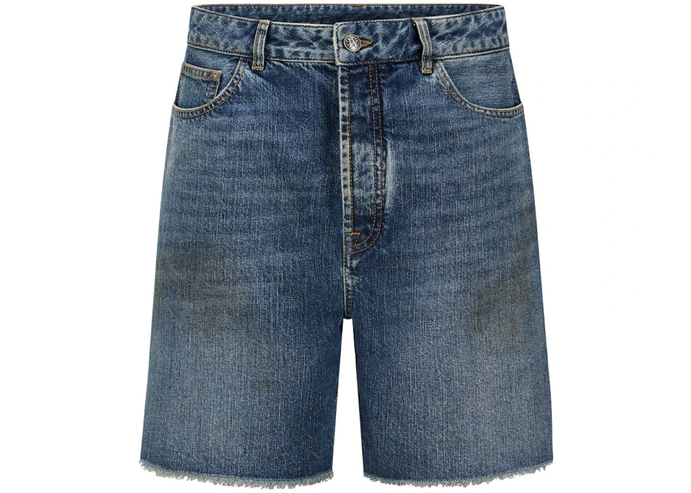 Palm Angels Curved Logo Denim Shorts Blue