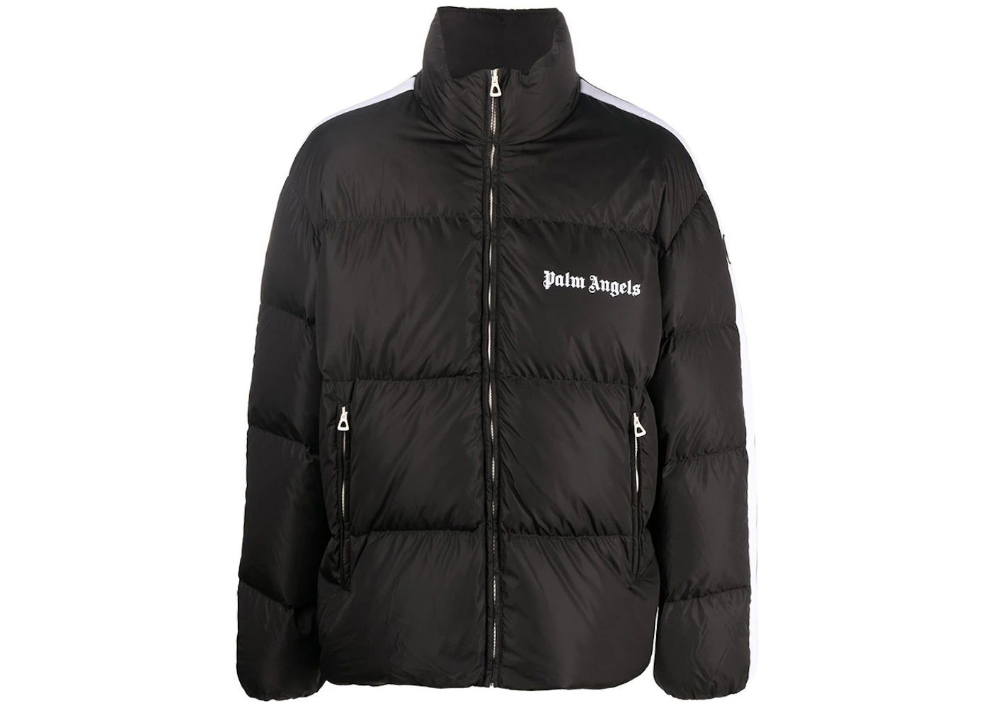 Palm Angels Logo Trim Short Down Jacket Black/White