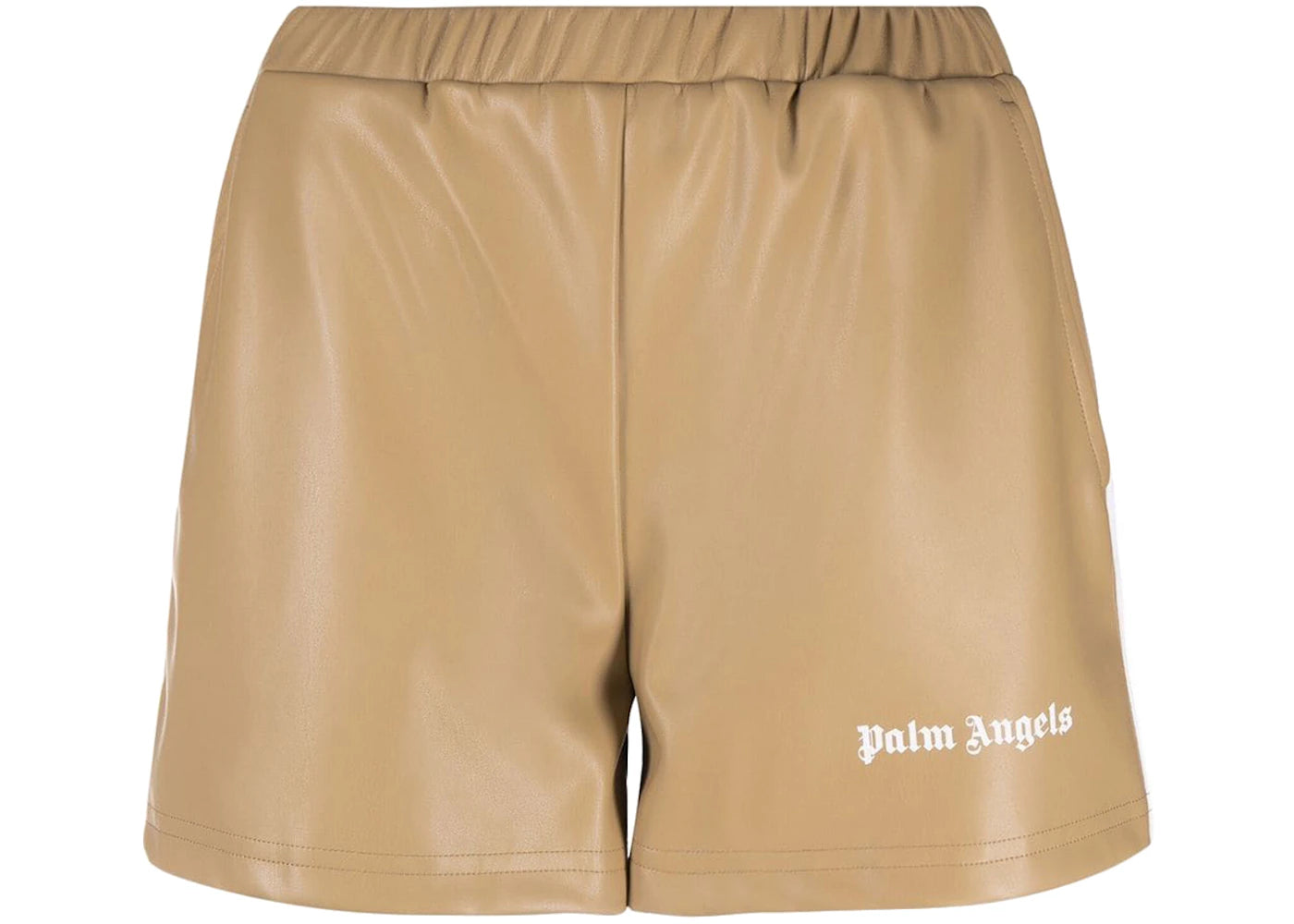 Palm Angels Womens Faux Leather Track Shorts Beige/White