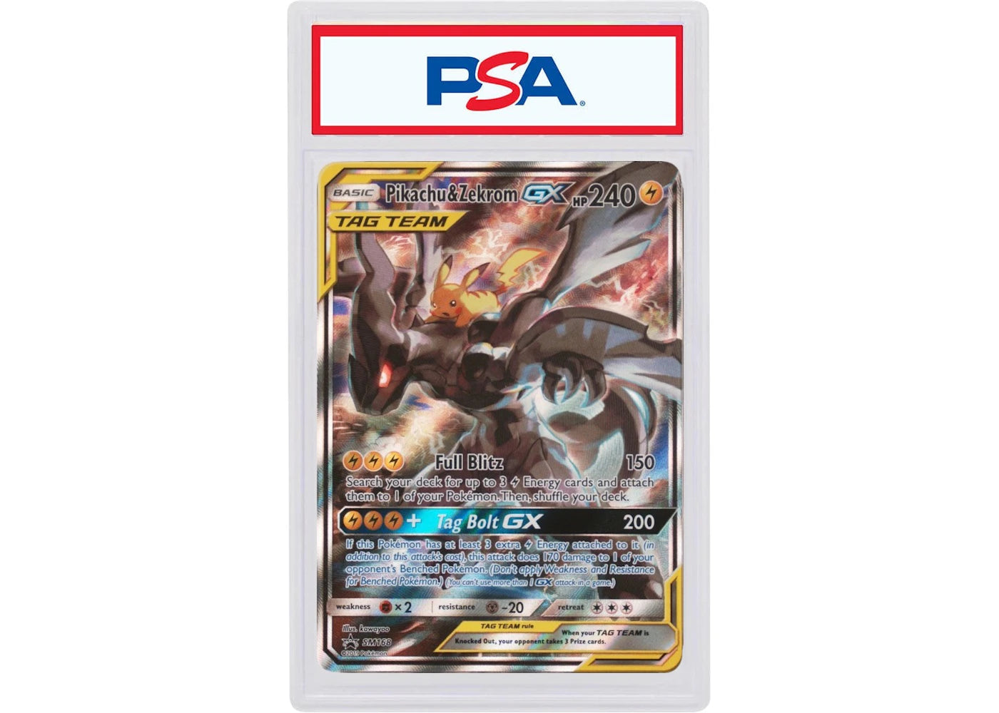 Pikachu & Zekrom GX 2019 Pokémon SM Black Star Promo Tag Team Tins Full Art #SM168 (PSA or BGS Graded)
