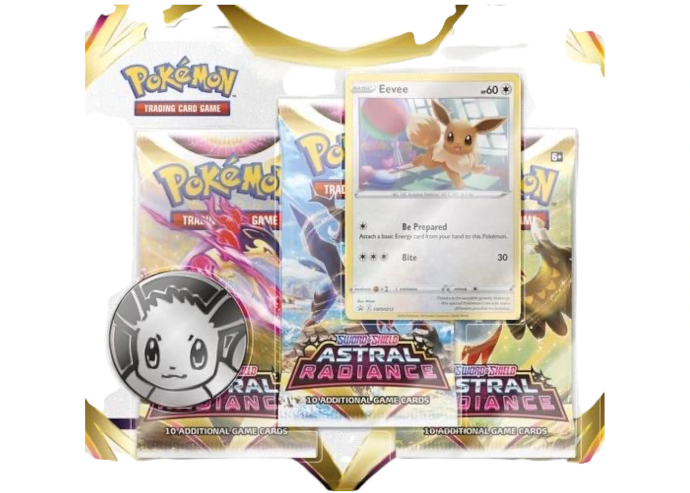 Pokémon Sword & Shield Astral Radiance Coin & Eevee Promo Card 3 Booster Packs