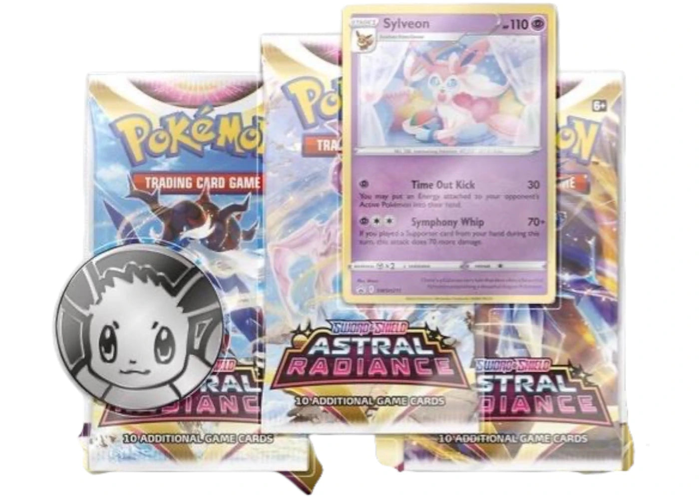Pokémon Sword & Shield Astral Radiance Coin & Sylveon Promo Card 3 Booster Packs
