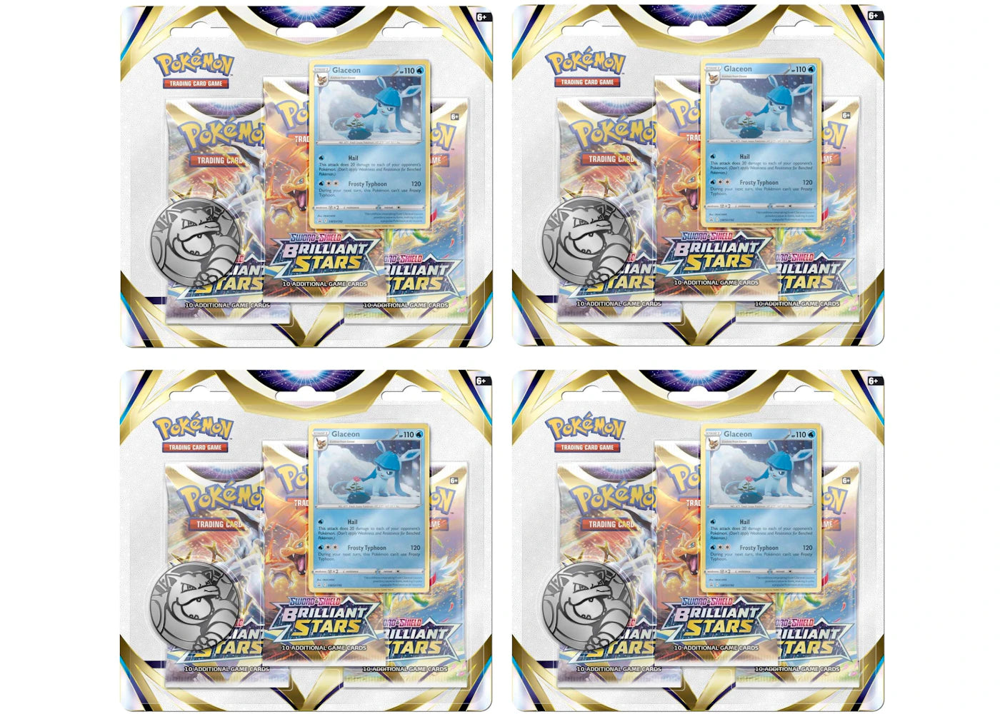 Pokémon Sword & Shield Brilliant Stars Glaceon Promo Card 3 Booster Packs 4x Lot