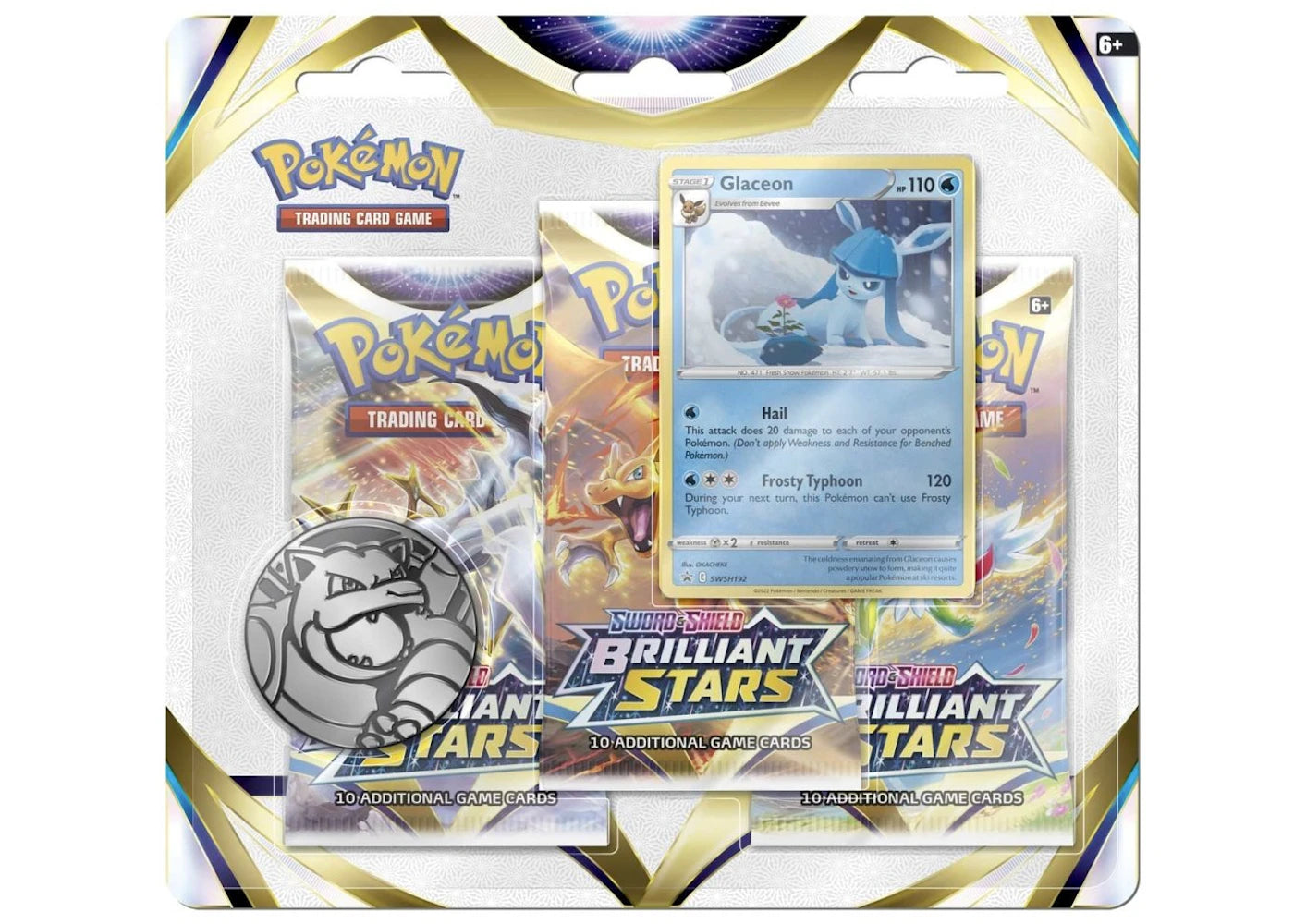 Pokémon Sword & Shield Brilliant Stars Glaceon Promo Card 3 Booster Packs