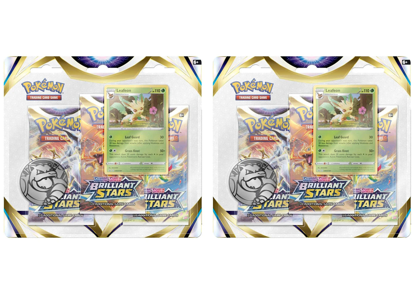 Pokémon Sword & Shield Brilliant Stars Leafeon Promo Card 3 Booster Packs 2x Lot