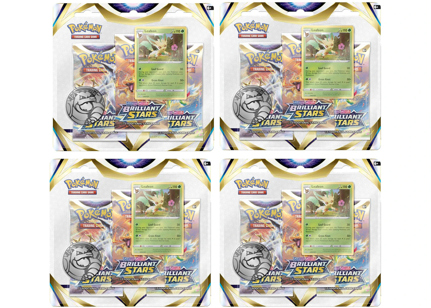 Pokémon Sword & Shield Brilliant Stars Leafeon Promo Card 3 Booster Packs 4x Lot