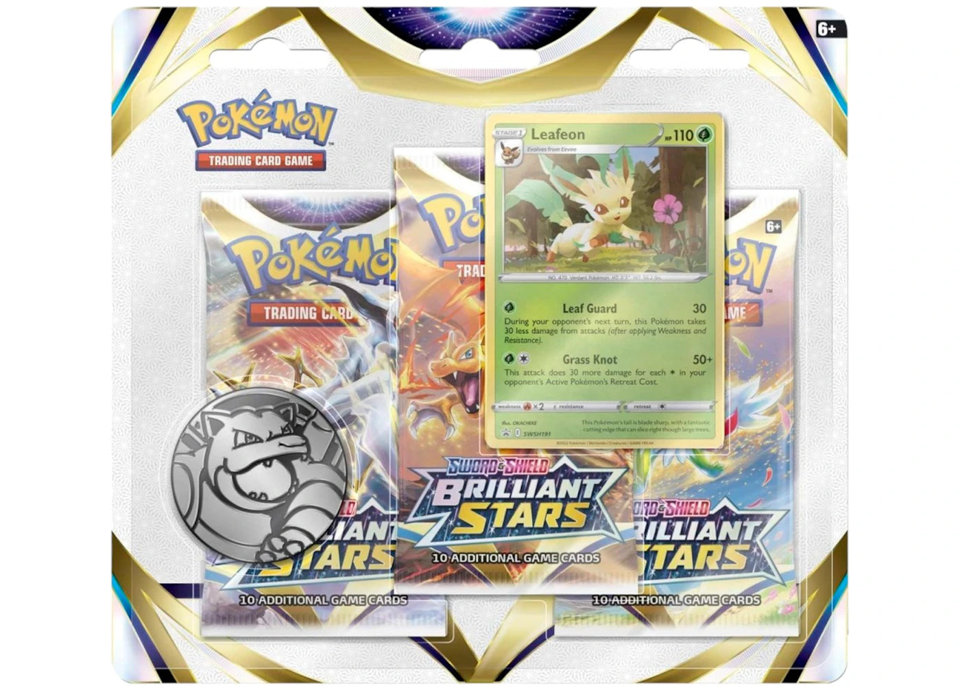 Pokémon Sword & Shield Brilliant Stars Leafeon Promo Card 3 Booster Packs