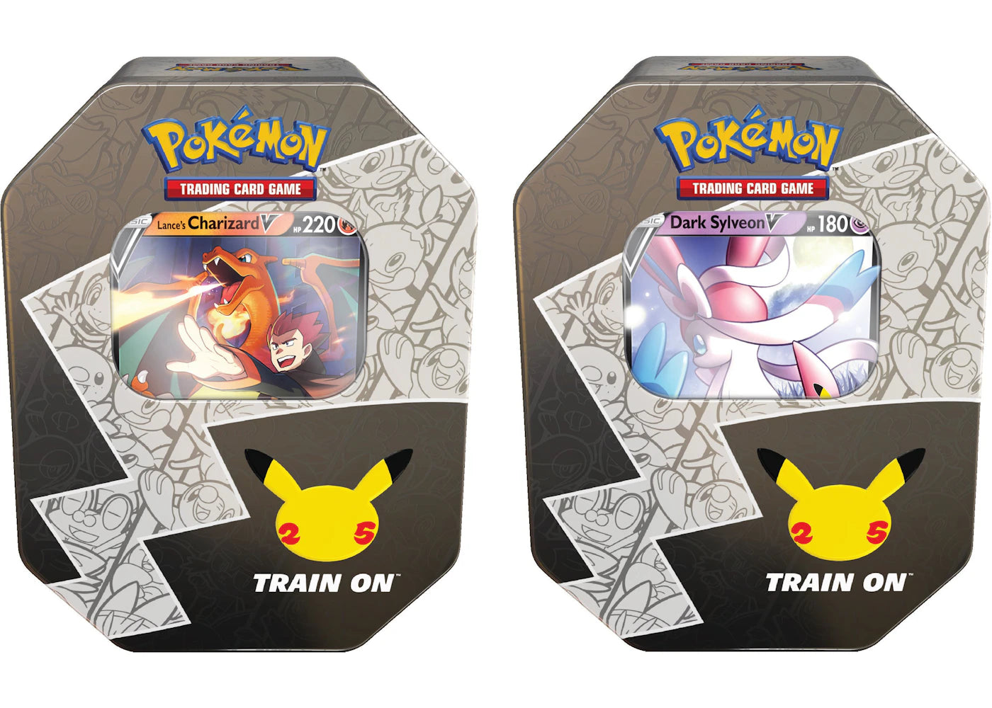 Pokémon TCG 25th Anniversary Celebrations Tin Lances Charizard V/Dark Sylveon V 2x Bundle
