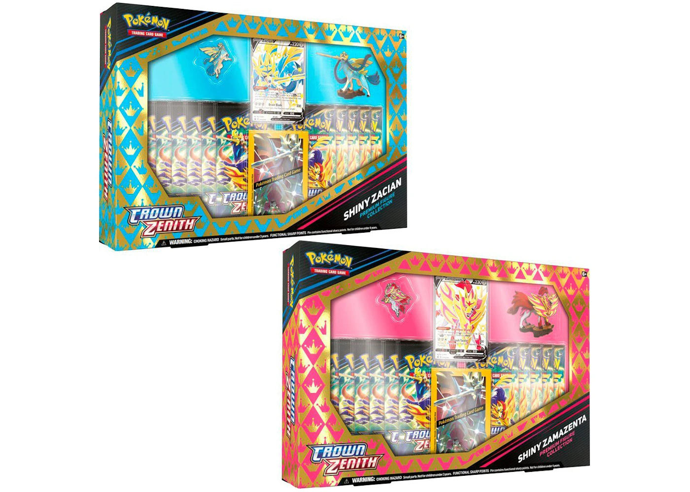 Pokémon TCG Sword & Shield Crown Zenith Shiny Zacian & Shiny Zamazenta Premium Figure Collection Box 2x Bundle