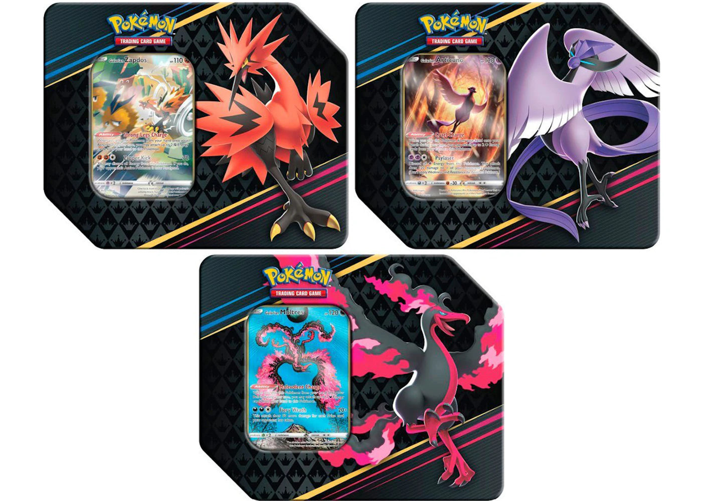 Pokémon TCG Sword & Shield Crown Zenith Zapdos/Articuno/Moltres Tin 3x Bundle