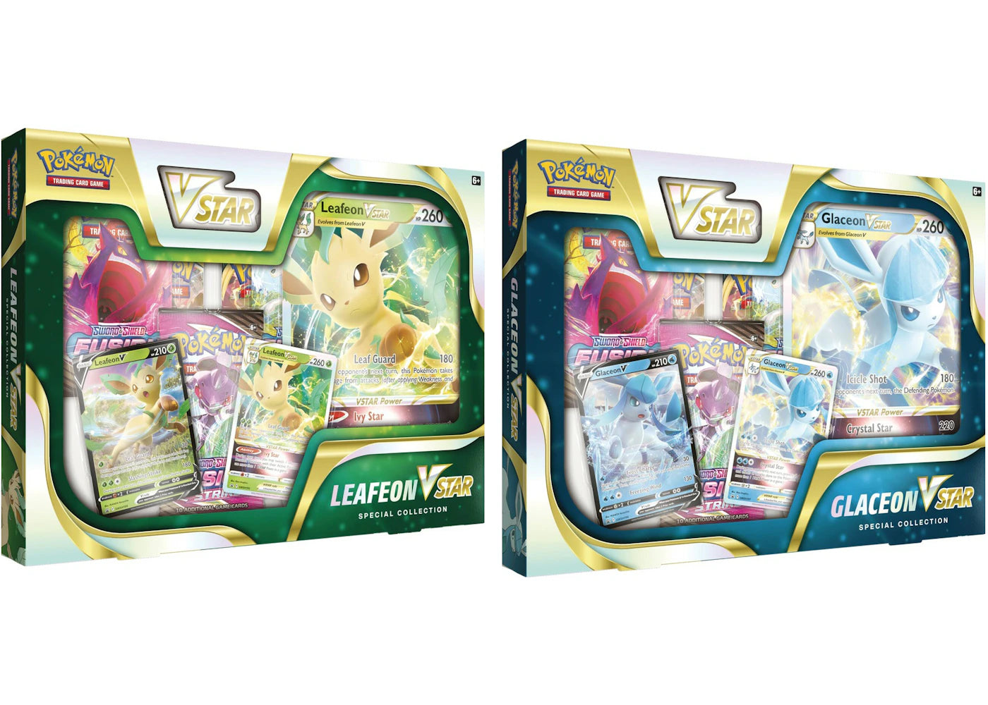 Pokémon TCG Sword & Shield Leafeon VSTAR/Glaceon VSTAR Special Collection Box 2x Bundle