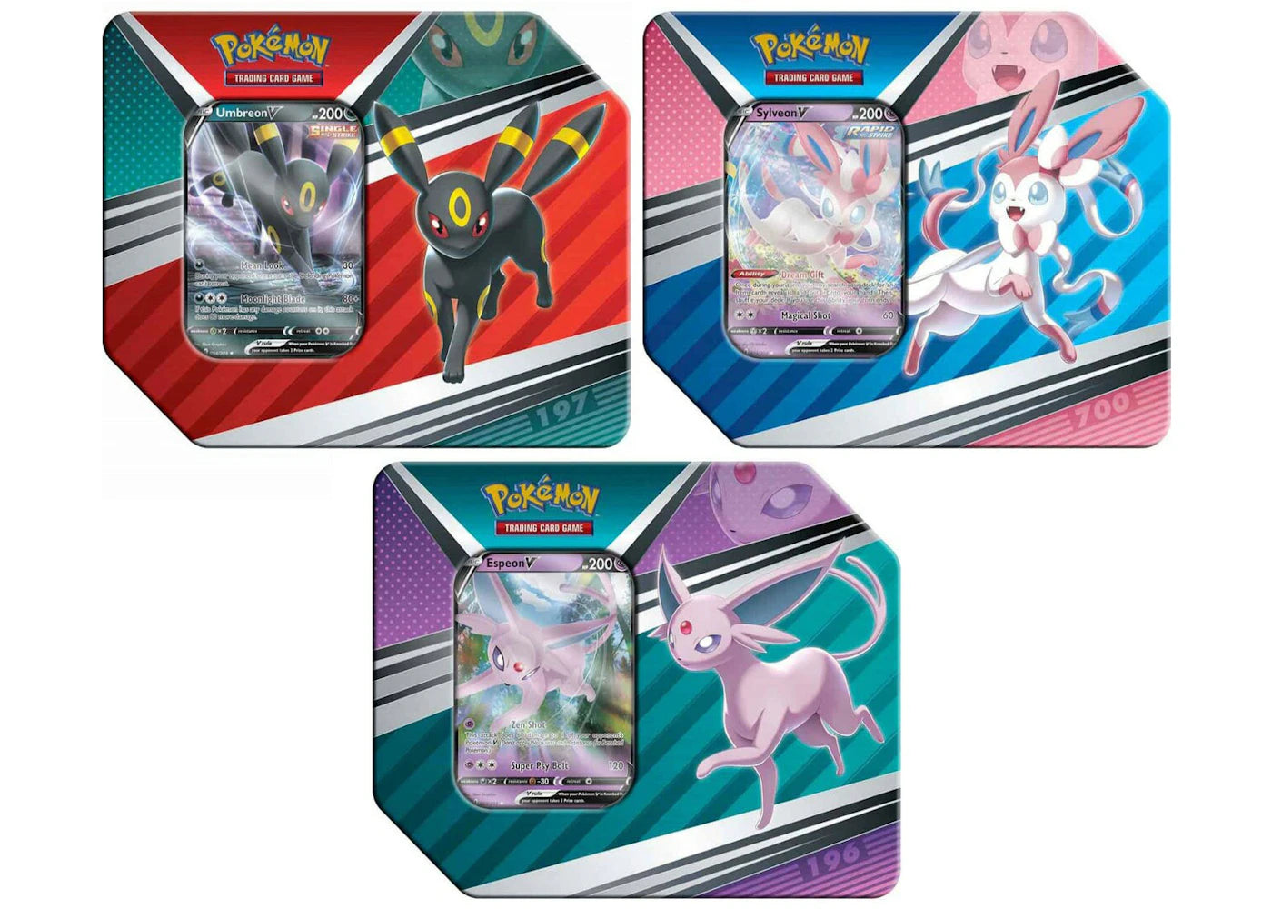 Pokémon TCG V Heroes Espeon V/Umbreon V/Sylveon V Tin (5 Packs) 3x Bundle
