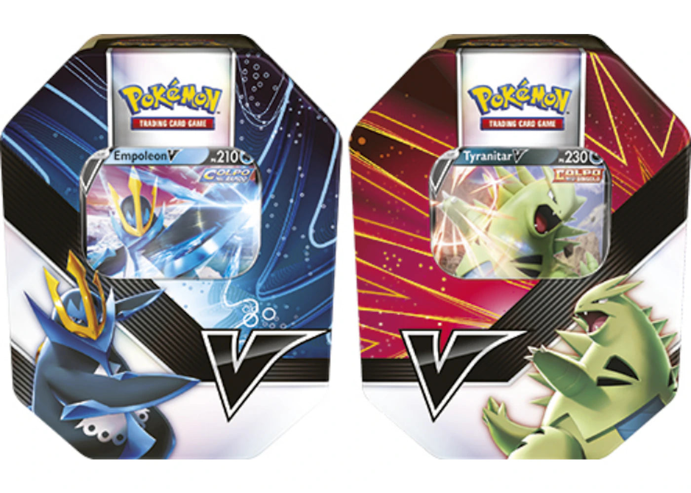 Pokemon TCG V Strikers Empoleon V/Tyranitar V Tin (4 Booster Packs European Version) 2x Bundle