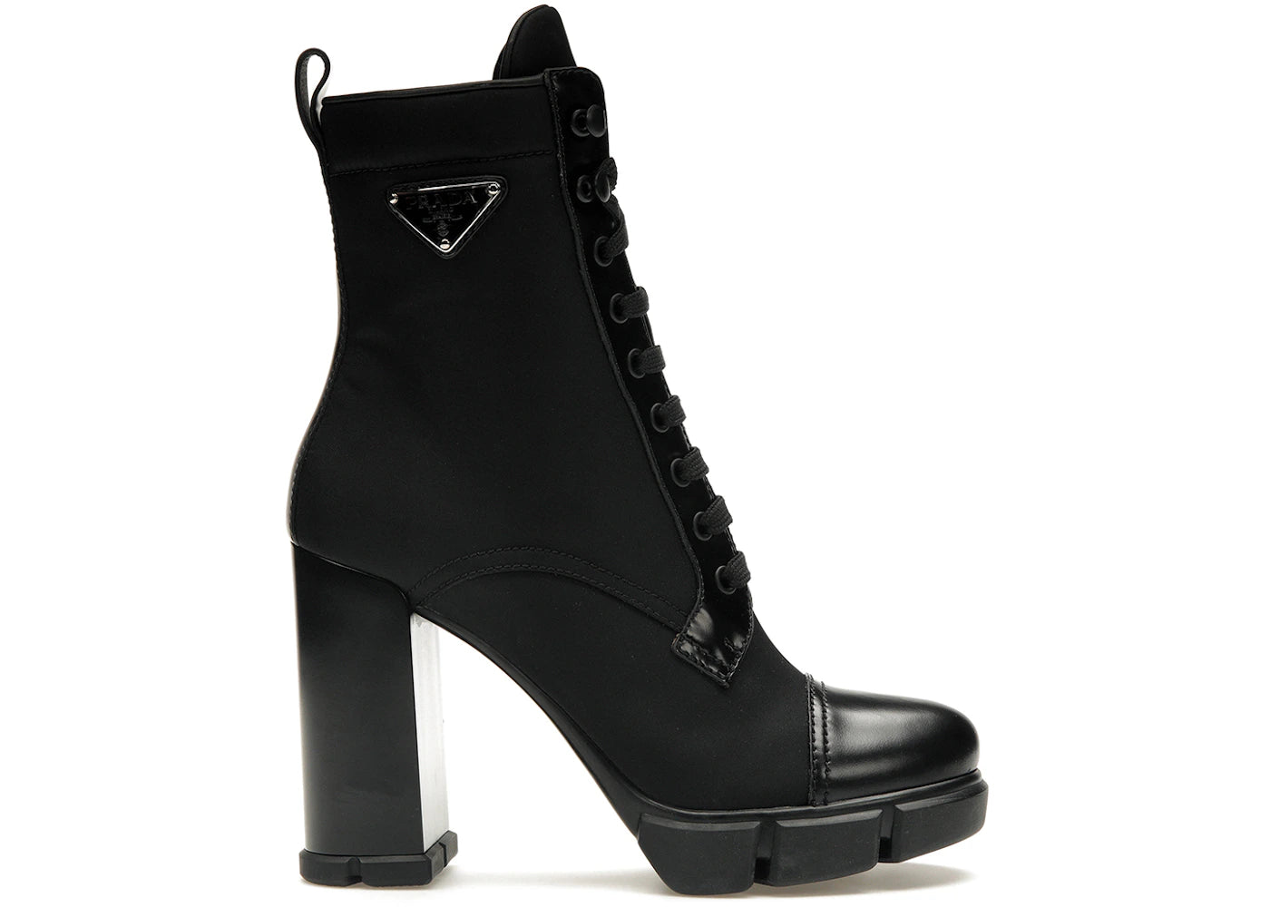 Prada 110 mm Nylon Booties Black Brushed Leather