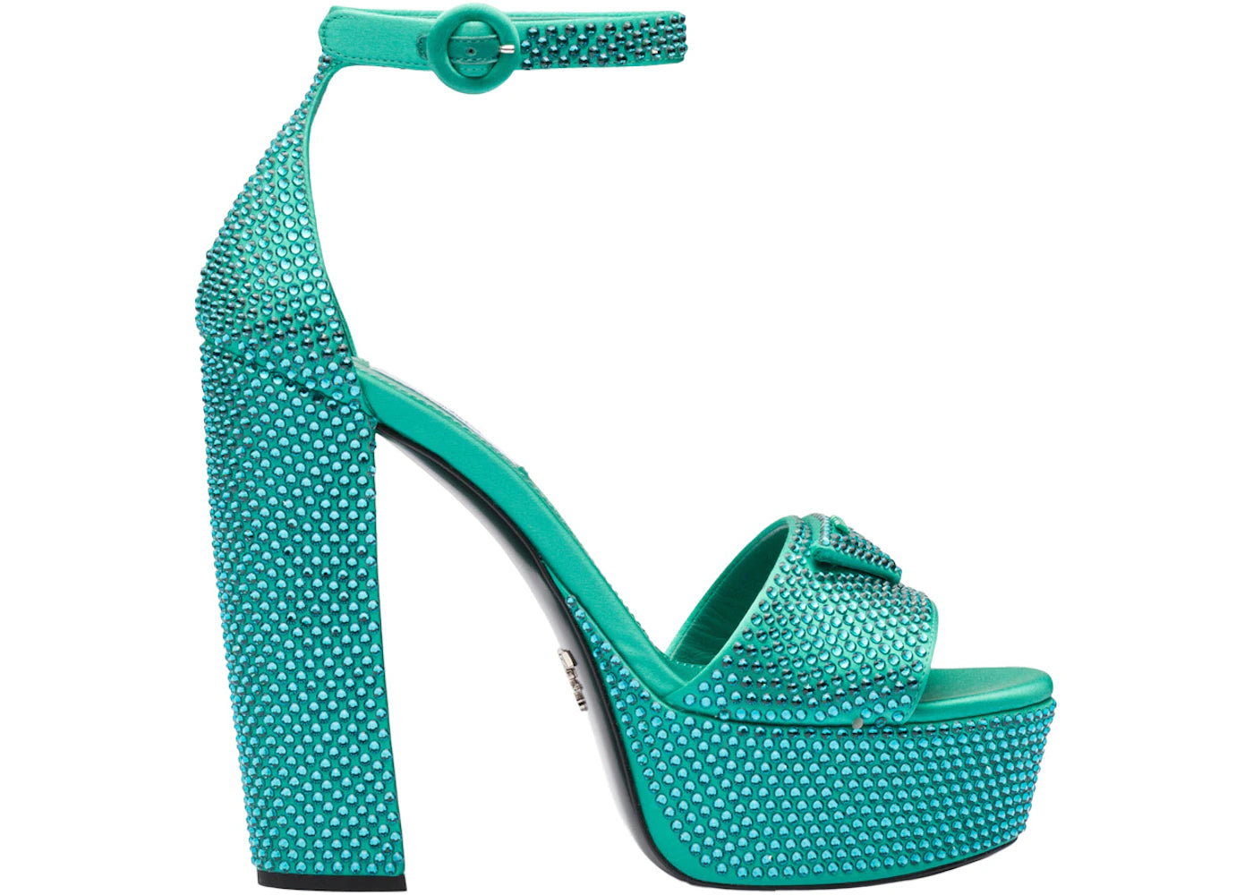 Prada 135mm Crystal Platform Sandals Absinthe Satin