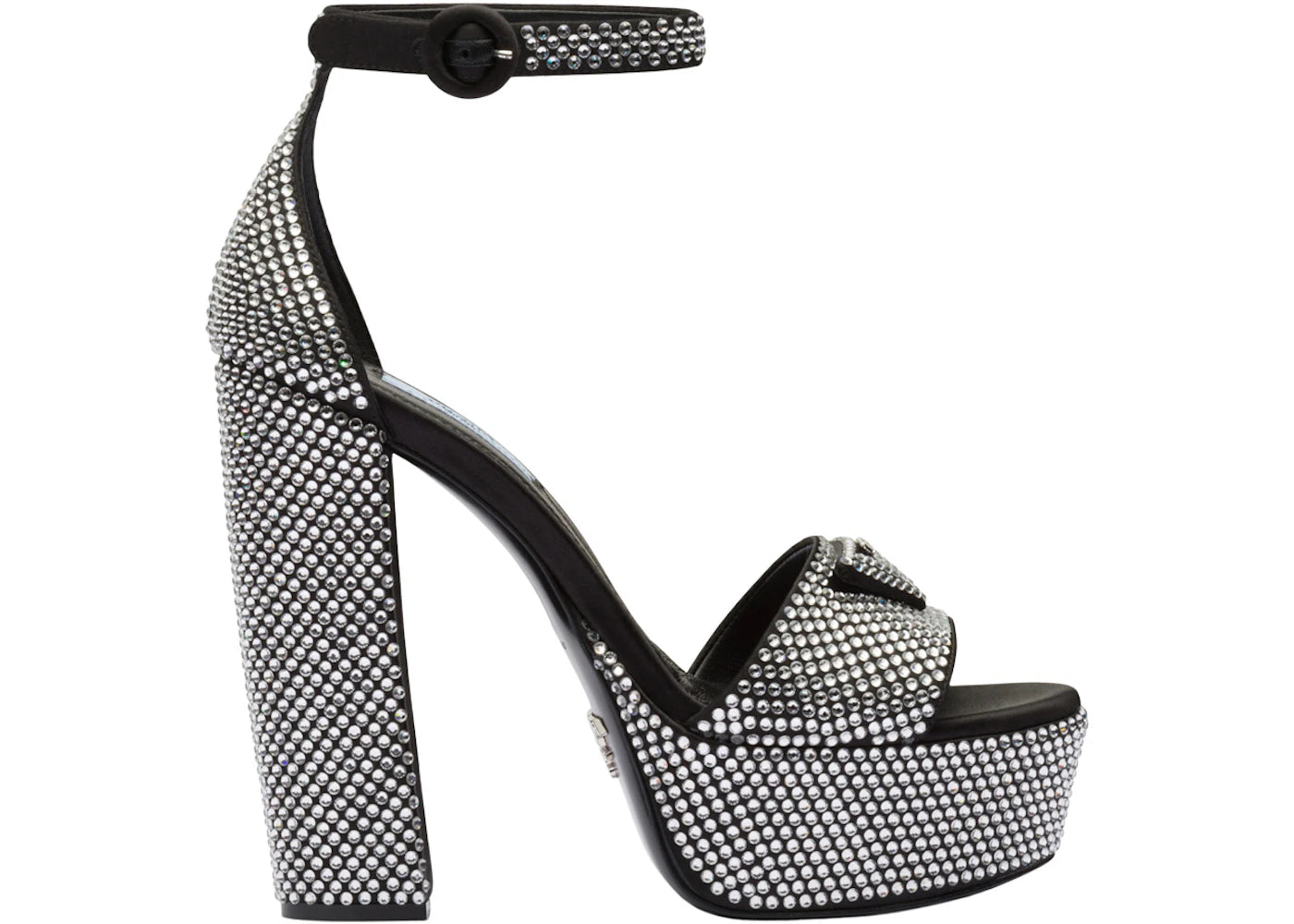 Prada 135mm Crystal Platform Sandals Black Satin